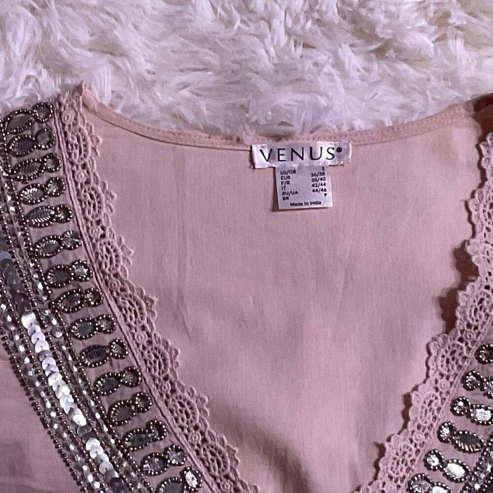 VENUS Blush Pink Embellished Tie Waist Dress ✨